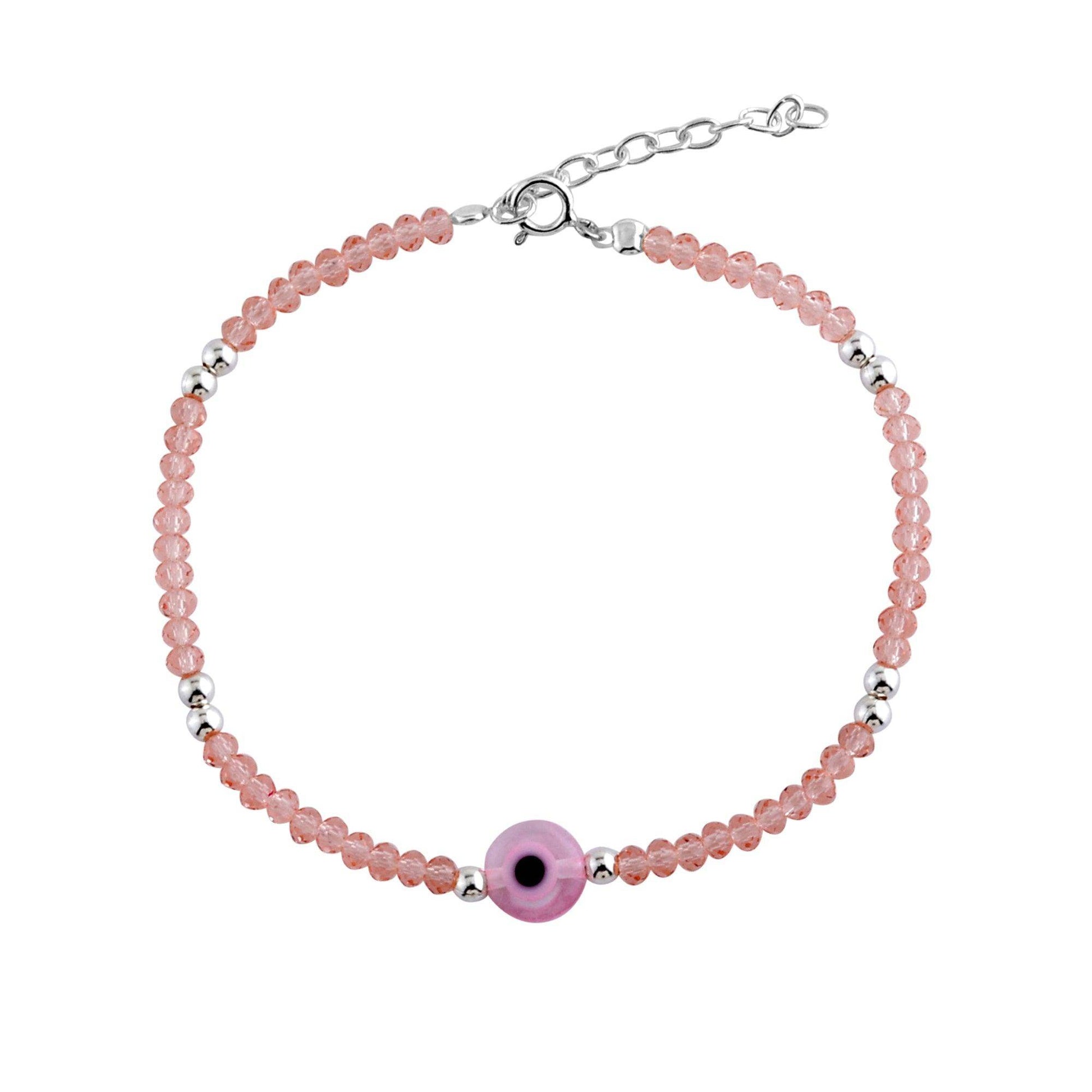 Silver Pink Evil Eye Bracelet - SAAAR Jewellery