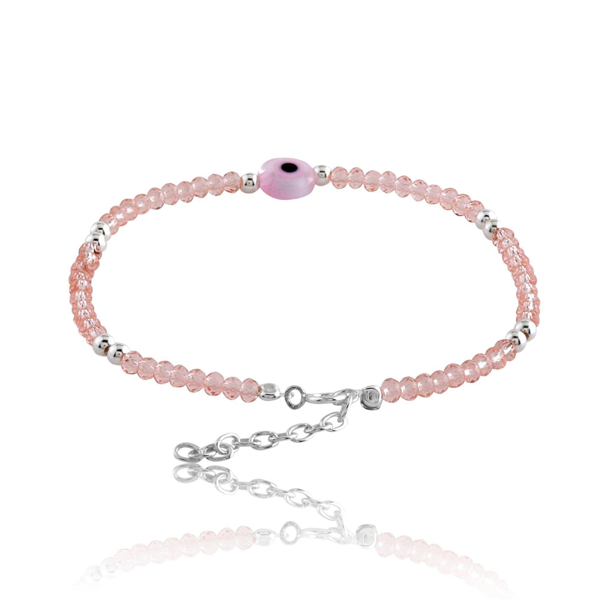 Silver Pink Evil Eye Bracelet - SAAAR Jewellery
