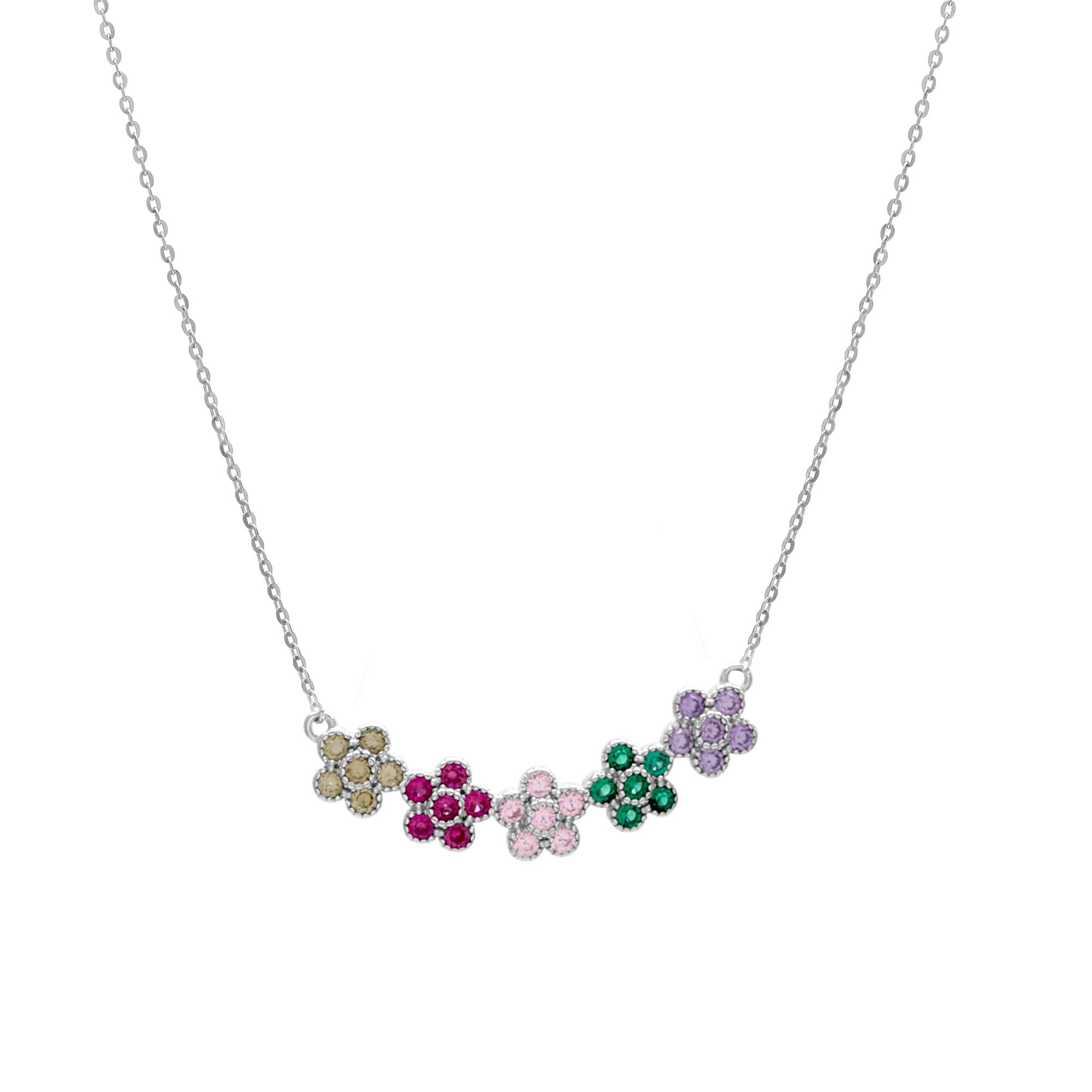 silver multi color flower pendant