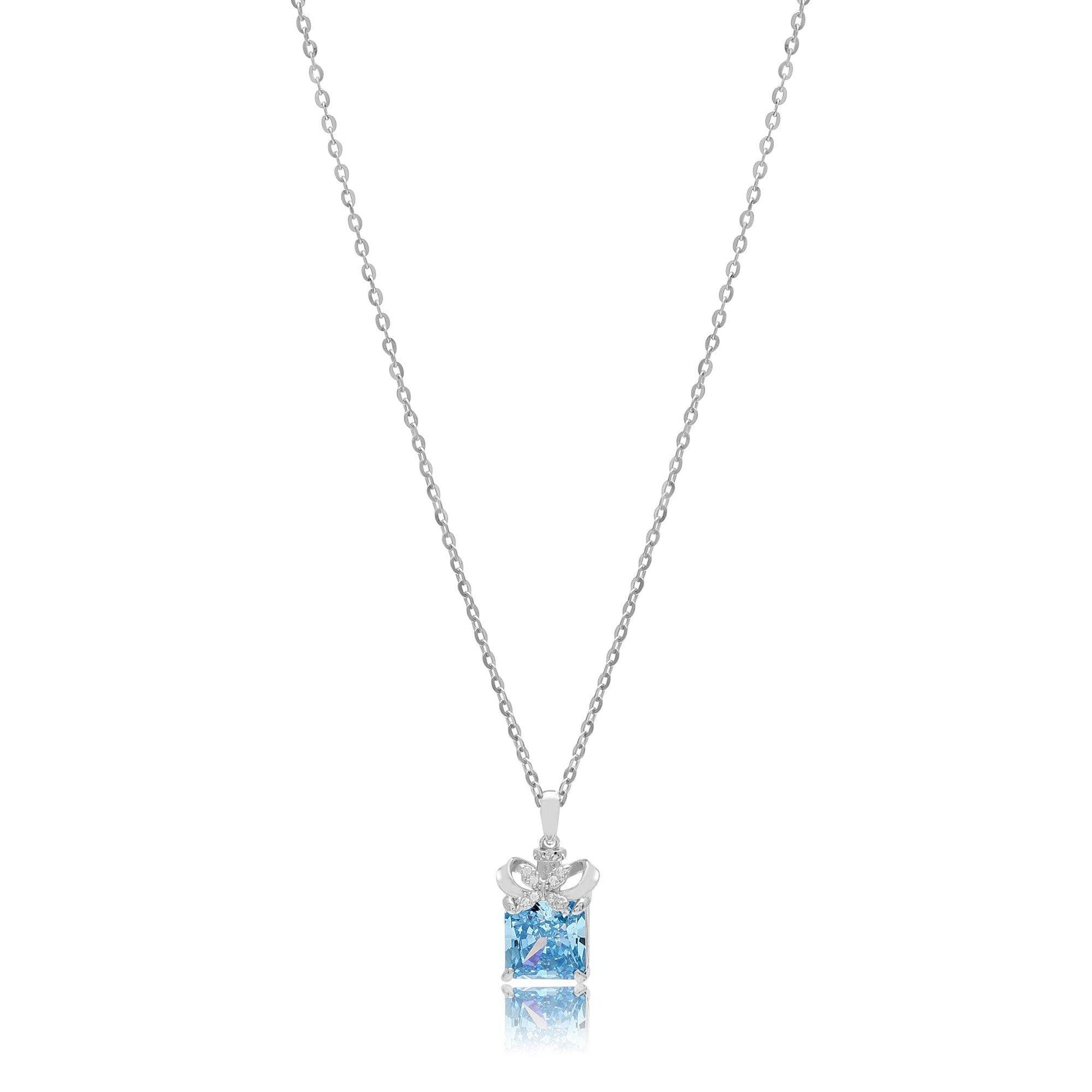Silver Gracious blue Pendant with Link Chain - SAAAR Jewellery