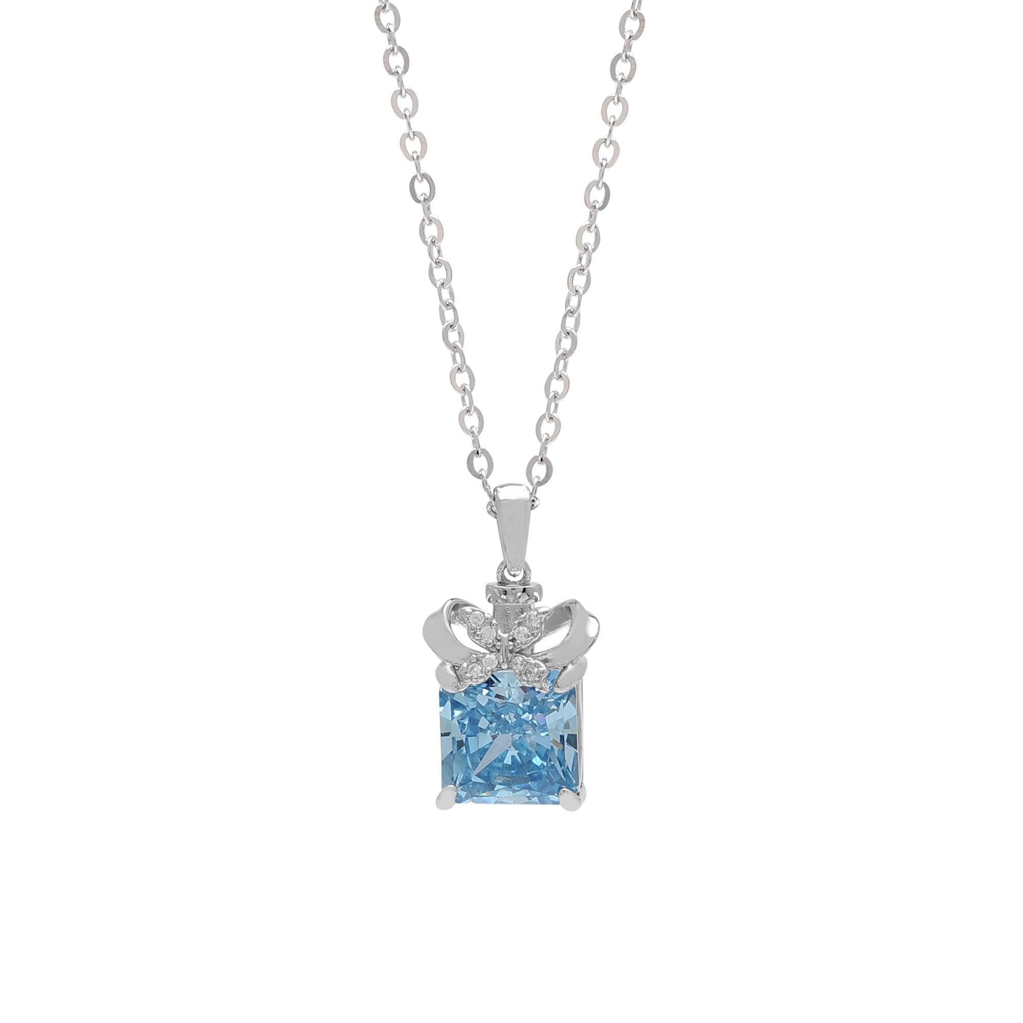 Silver Gracious blue Pendant with Link Chain