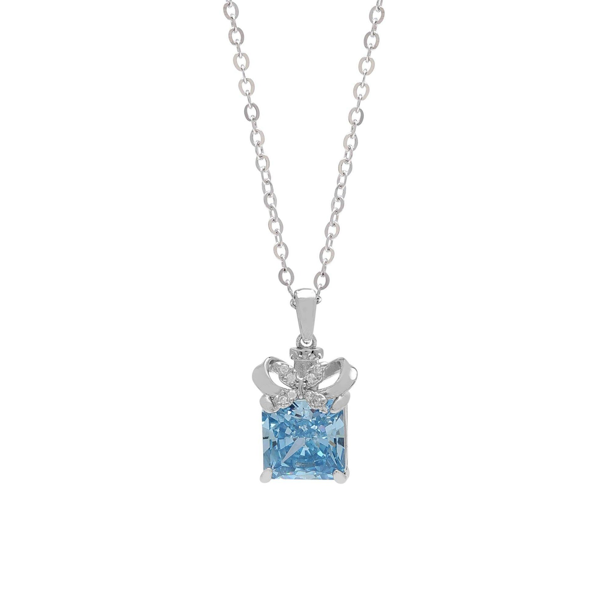 Silver Gracious blue Pendant with Link Chain - SAAAR Jewellery
