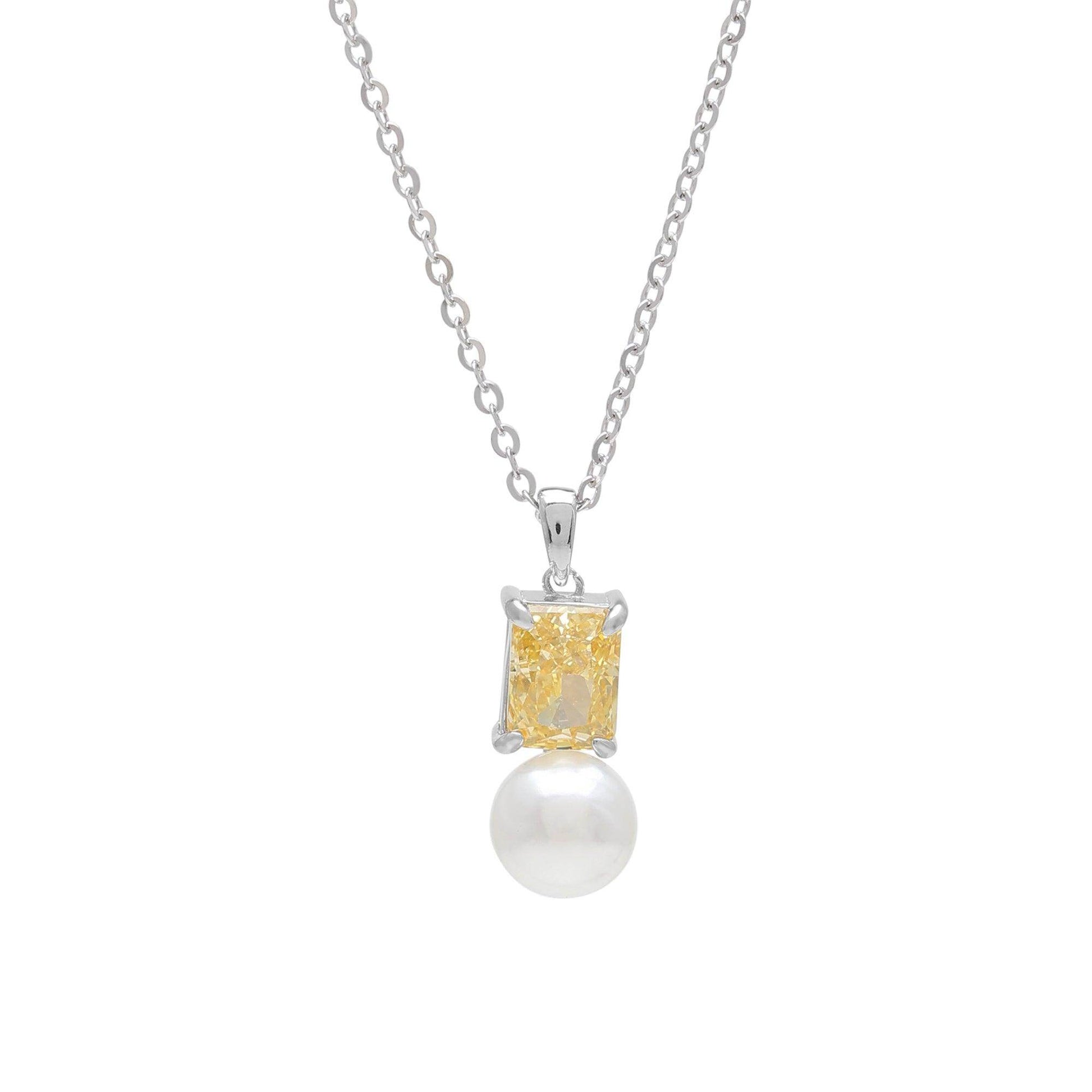 Silver Gracious yellow Pendant with Link Chain - SAAAR Jewellery