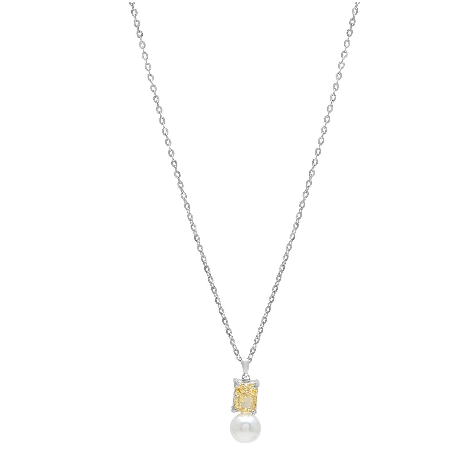 Silver Gracious yellow Pendant with Link Chain - SAAAR Jewellery
