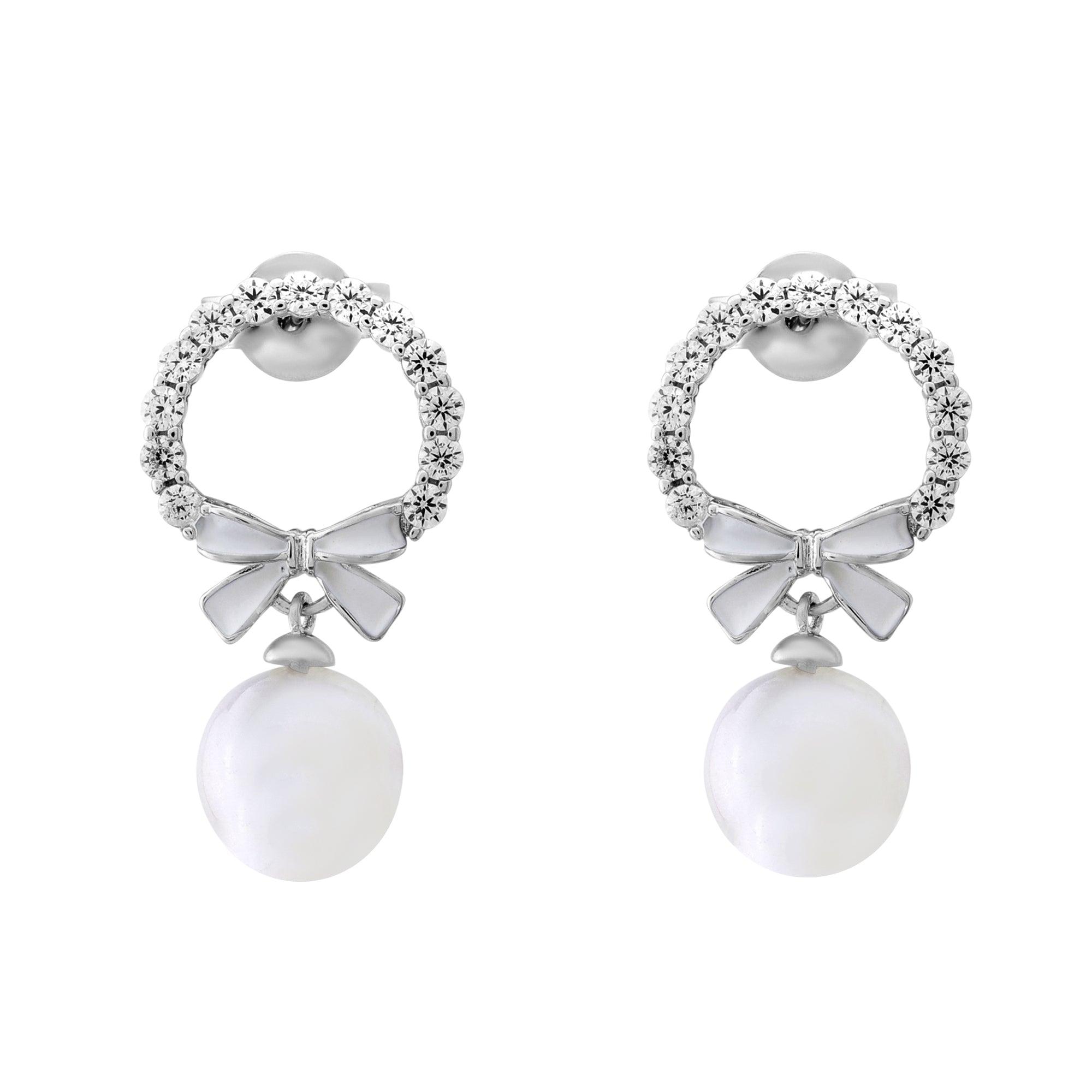 Zircon Pearl Drop with bow Earrings