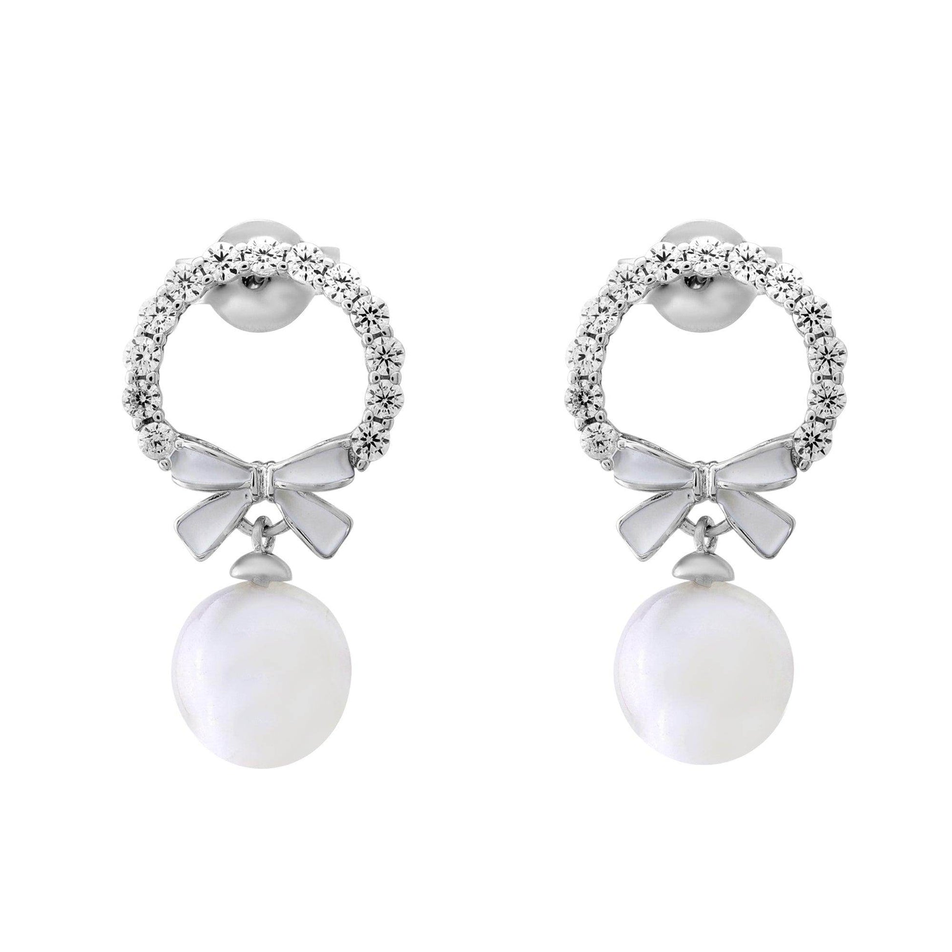 Zircon Pearl Drop with bow Earrings - SAAAR Jewellery