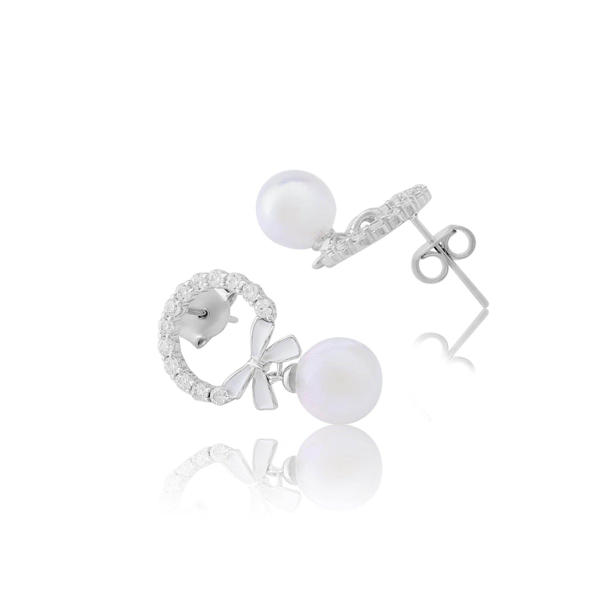 Zircon Pearl Drop with bow Earrings - SAAAR Jewellery