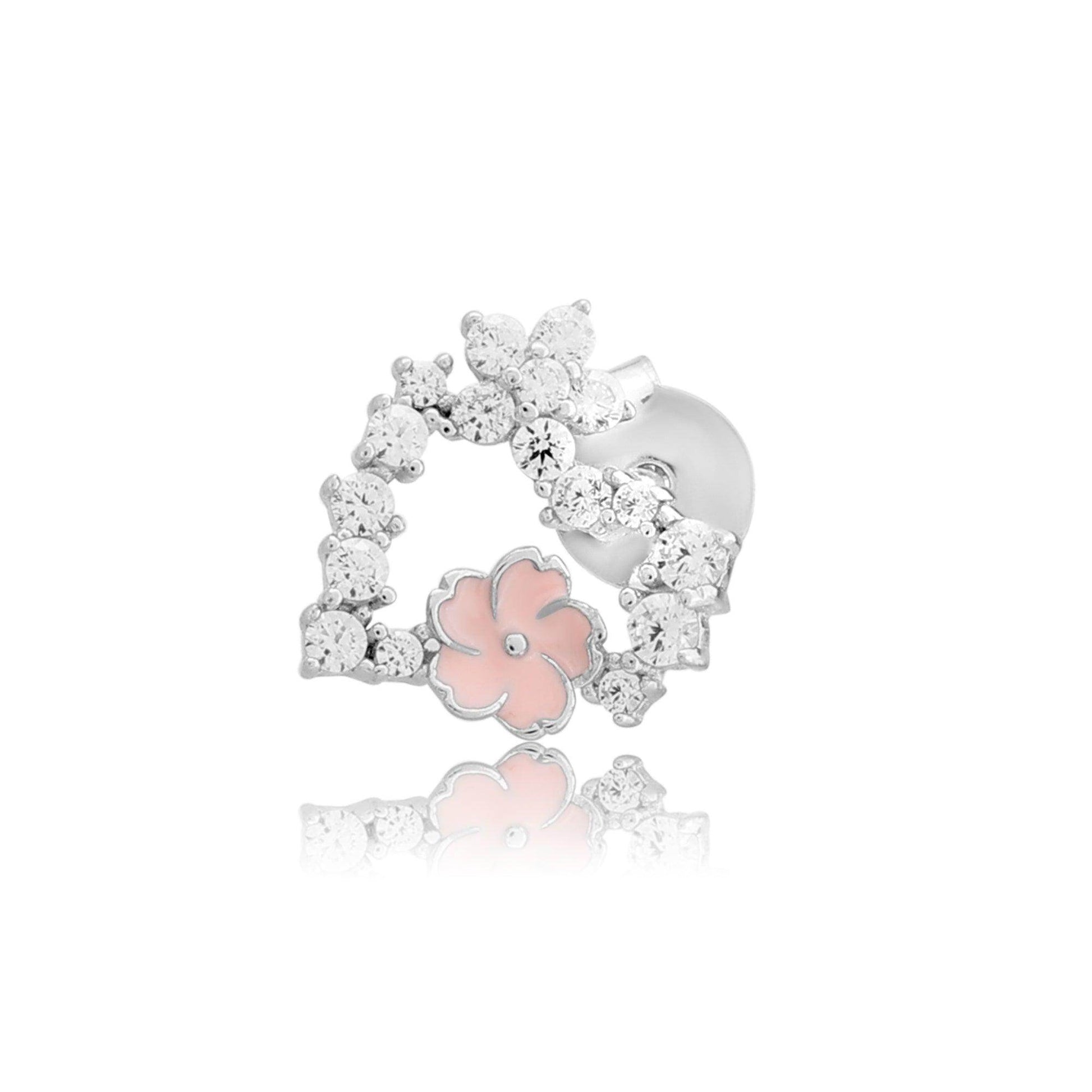 Silver Zircon Flower heart Earrings - SAAAR Jewellery