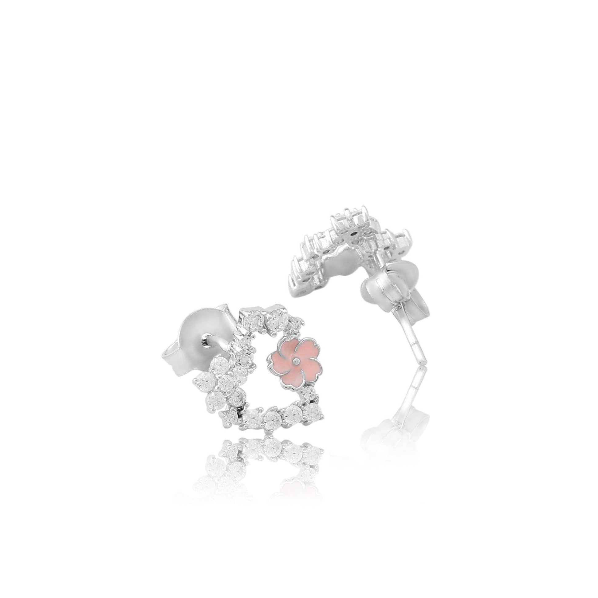 Silver Zircon Flower heart Earrings - SAAAR Jewellery