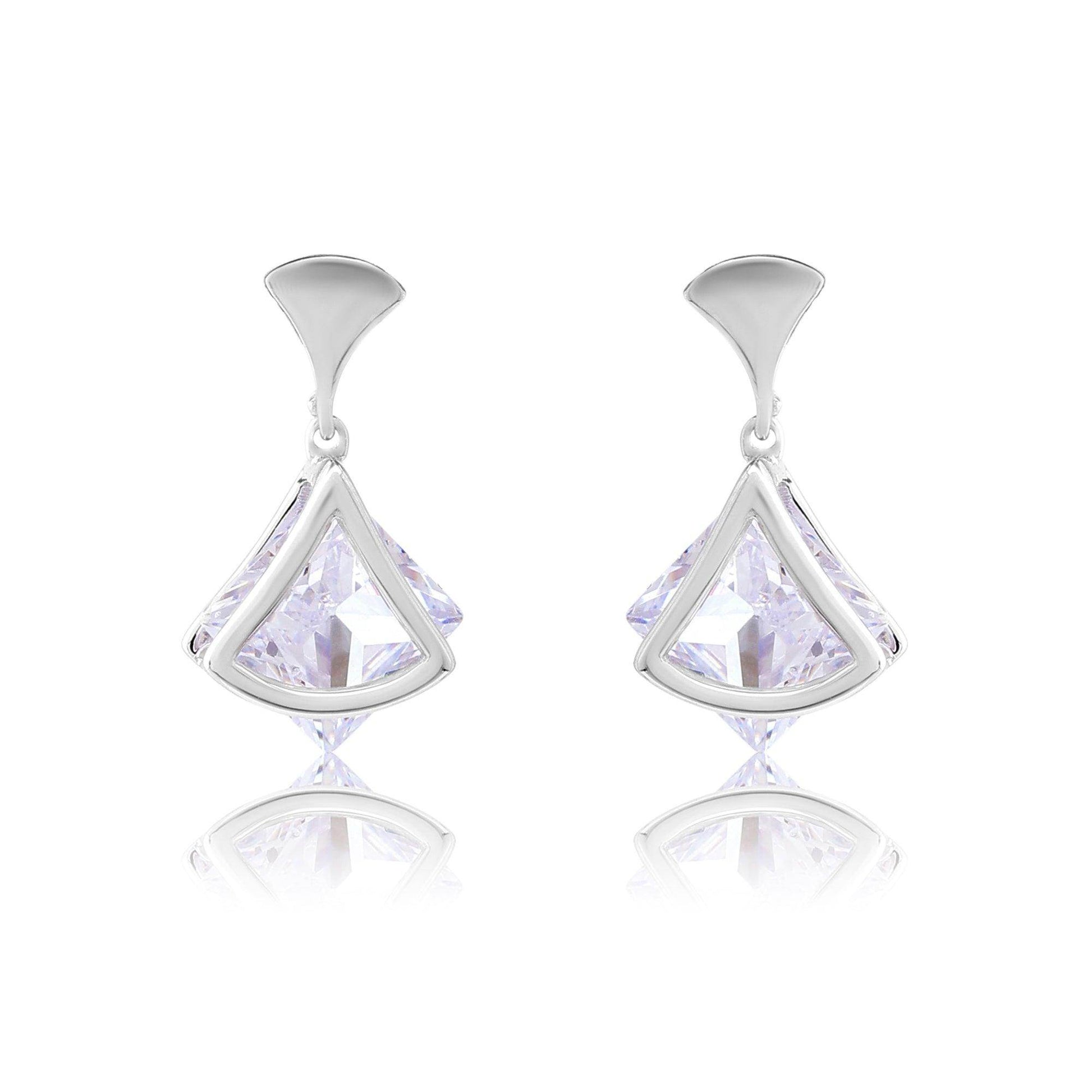 Silver Zircon square drop Earrings - SAAAR Jewellery