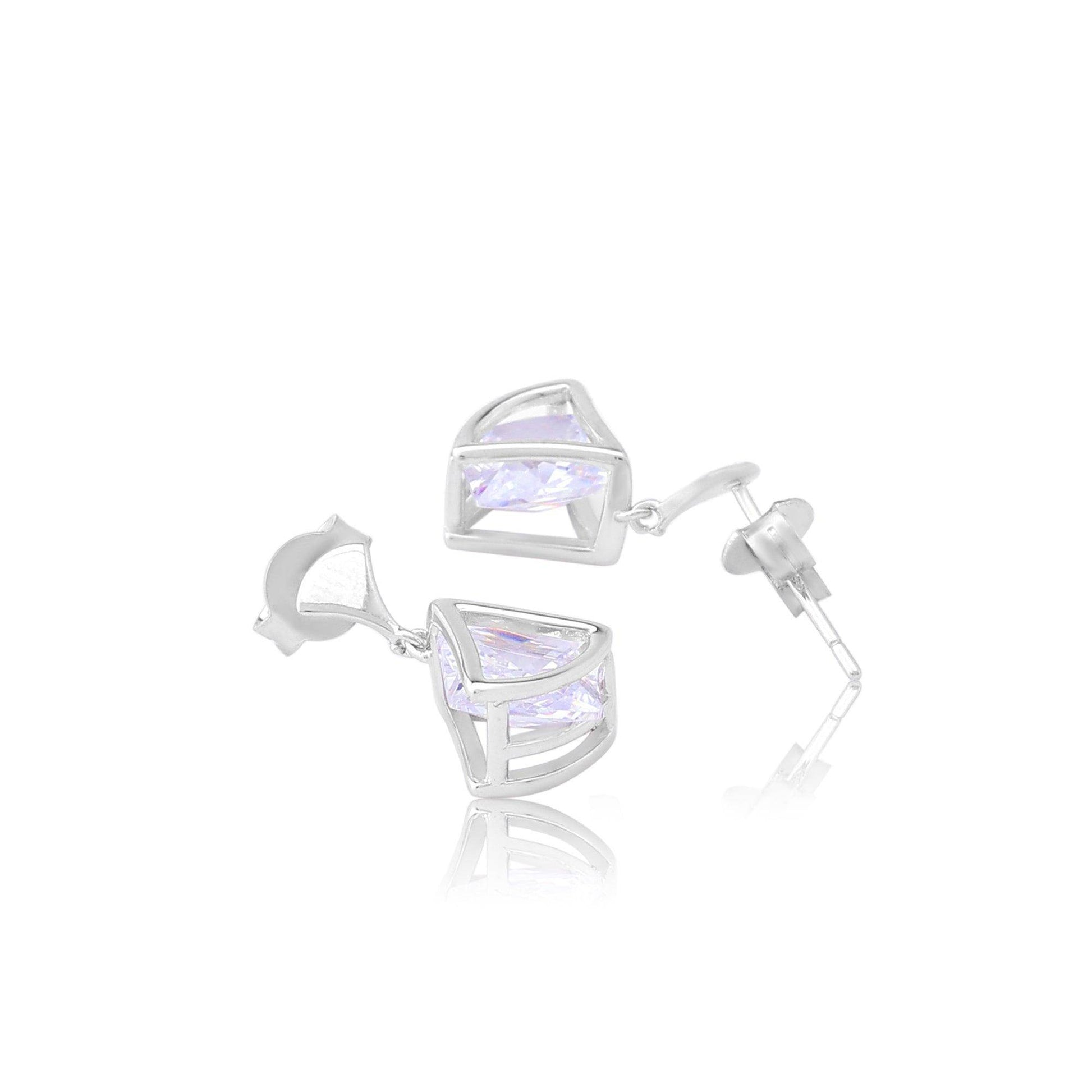 Silver Zircon square drop Earrings - SAAAR Jewellery