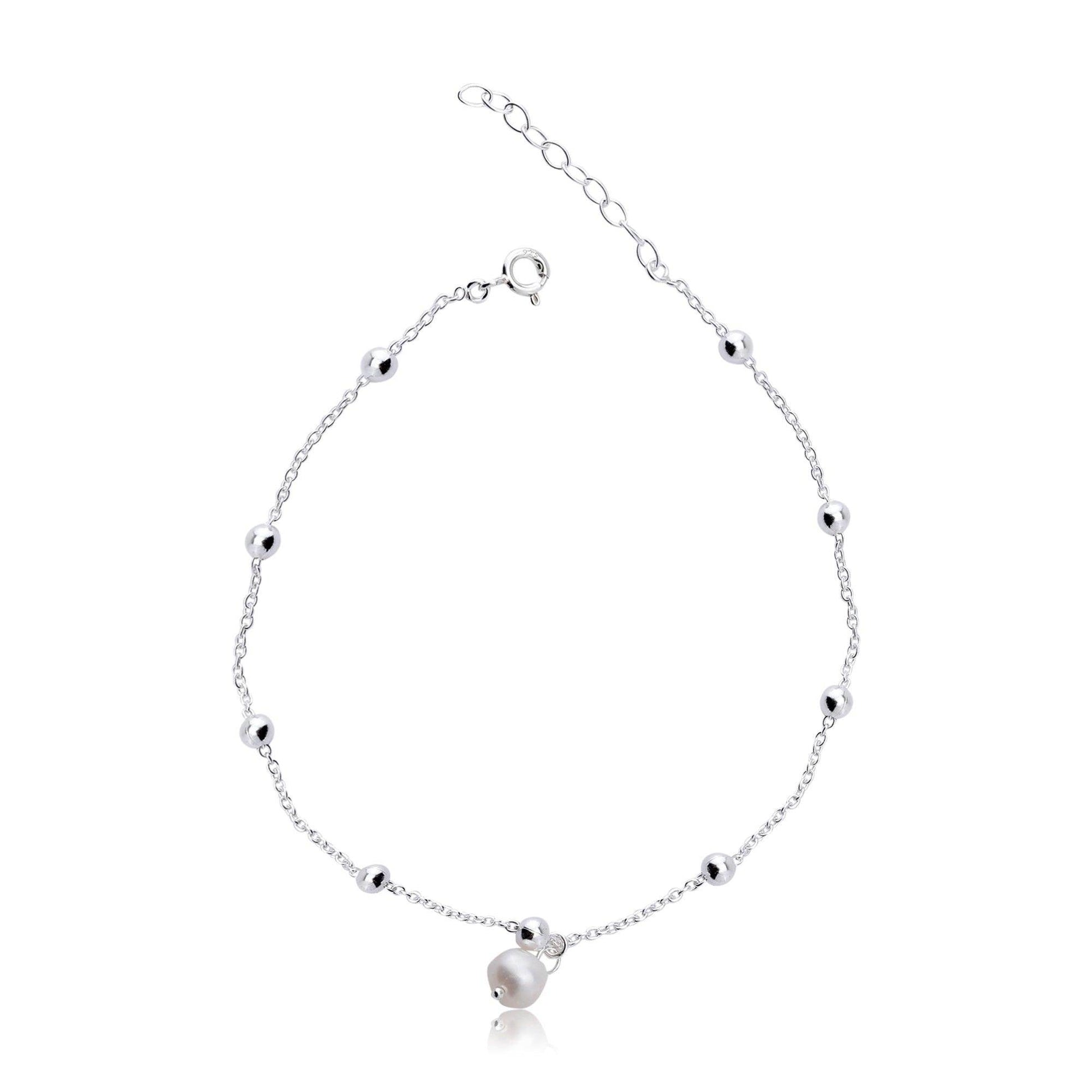 Silver Pearl Drop Anklets - SAAAR Jewellery