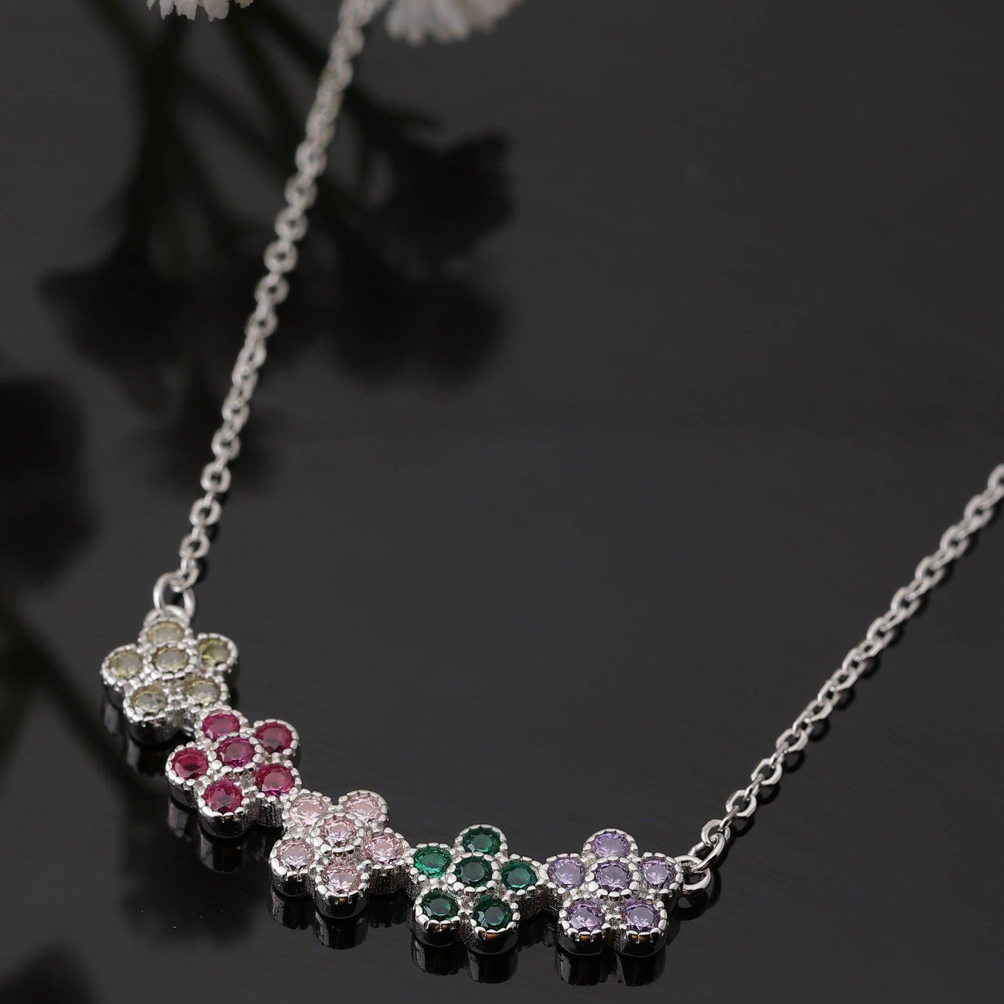 silver multi color flower pendant - SAAAR Jewellery