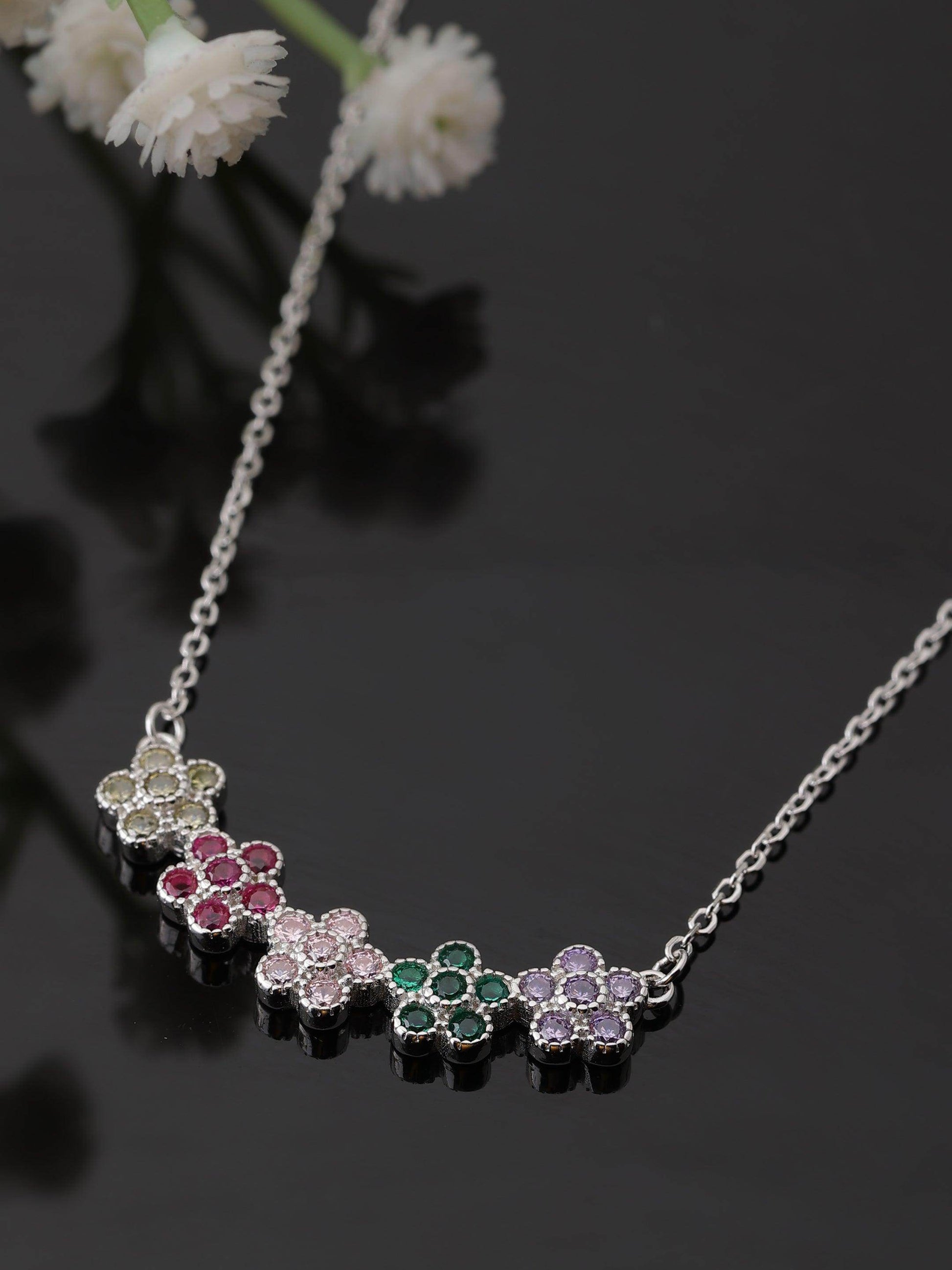 silver multi color flower pendant - SAAAR Jewellery