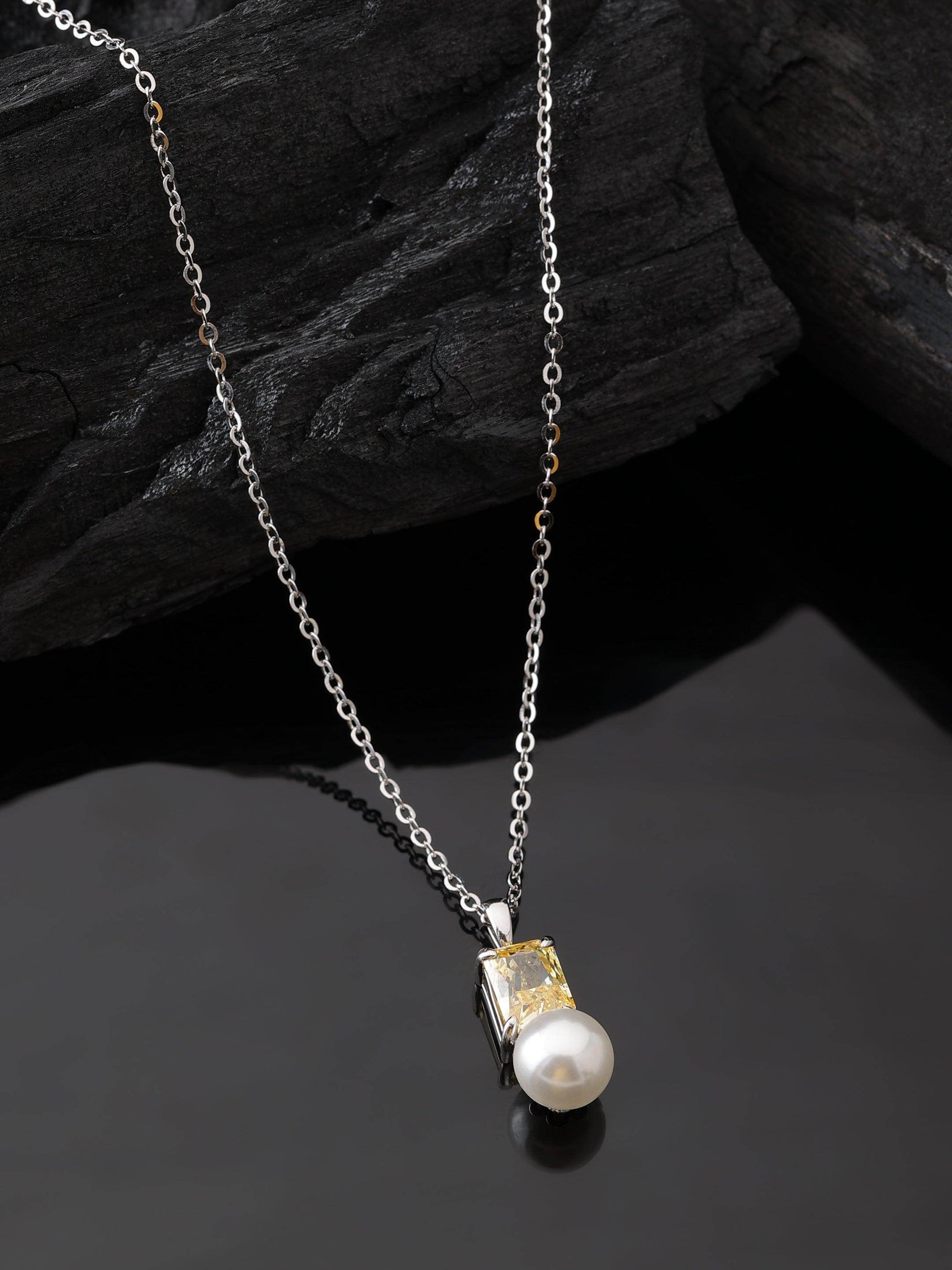 Silver Gracious yellow Pendant with Link Chain - SAAAR Jewellery