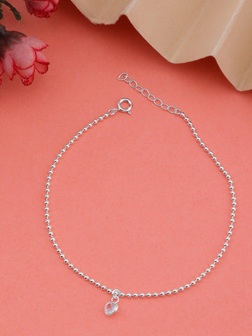 Silver Heart Drop Anklets