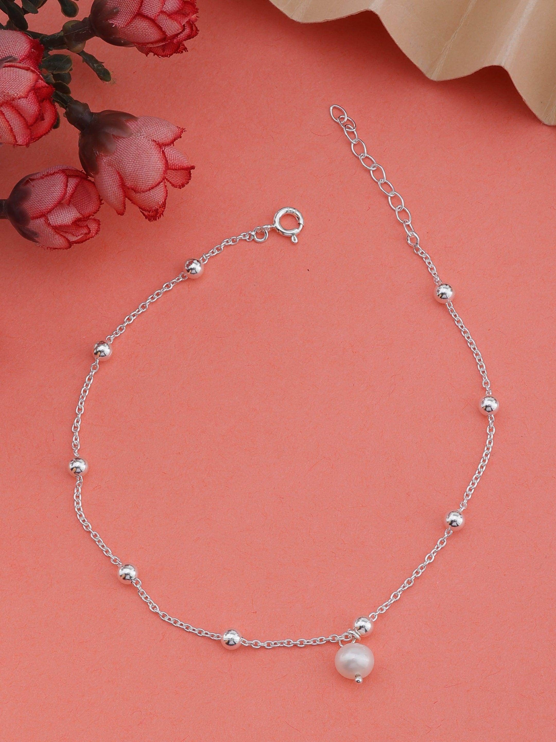Silver Pearl Drop Anklets - SAAAR Jewellery