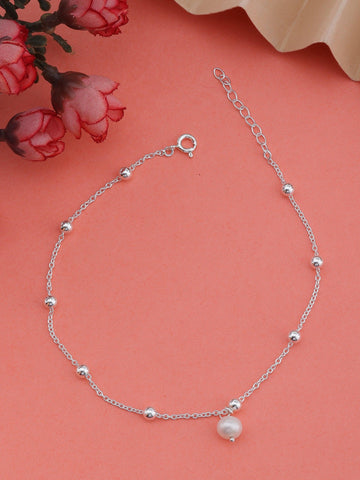 Silver Pearl Drop Anklets