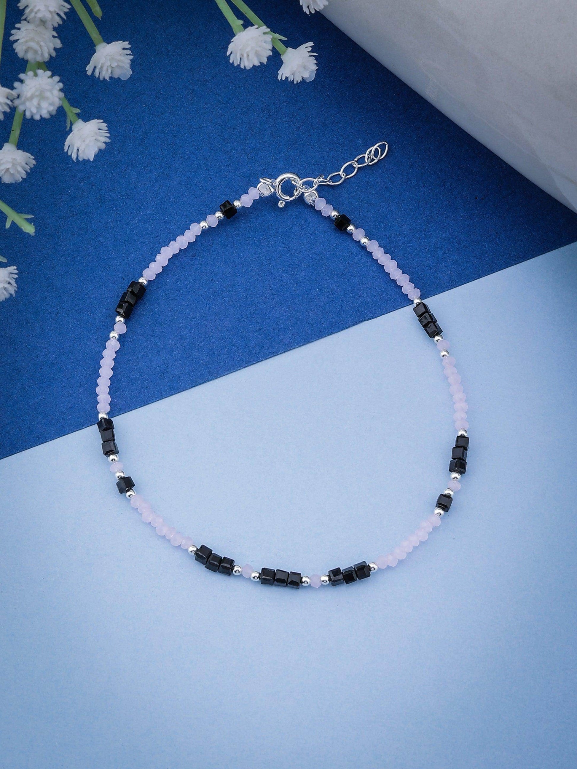 Silver Swaying Shadows Pink Beads Anklets - SAAAR Jewellery