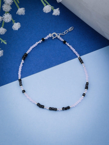 Silver Swaying Shadows Pink Beads Anklets