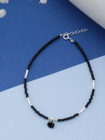 Silver Shadows Black Beads Anklets