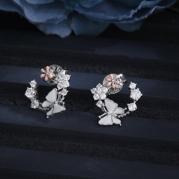 Silver Zircon Flower  Earrings