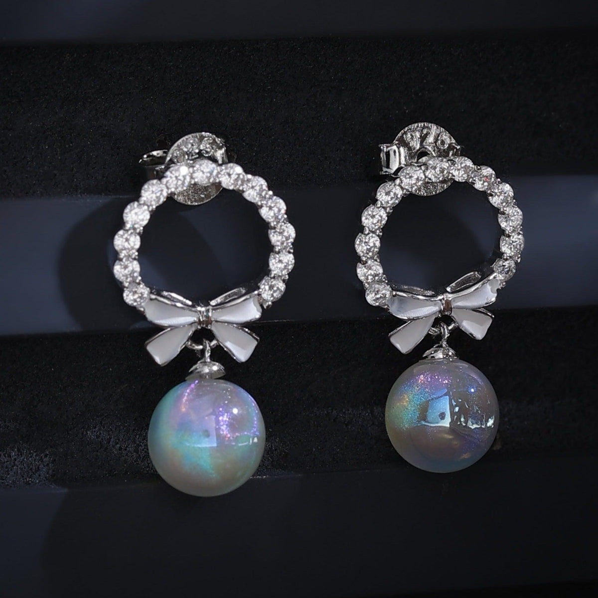 Zircon Pearl Drop with bow Earrings