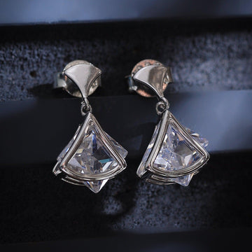 Silver Zircon square drop Earrings