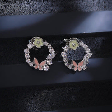 Silver Zircon Flower  Earrings