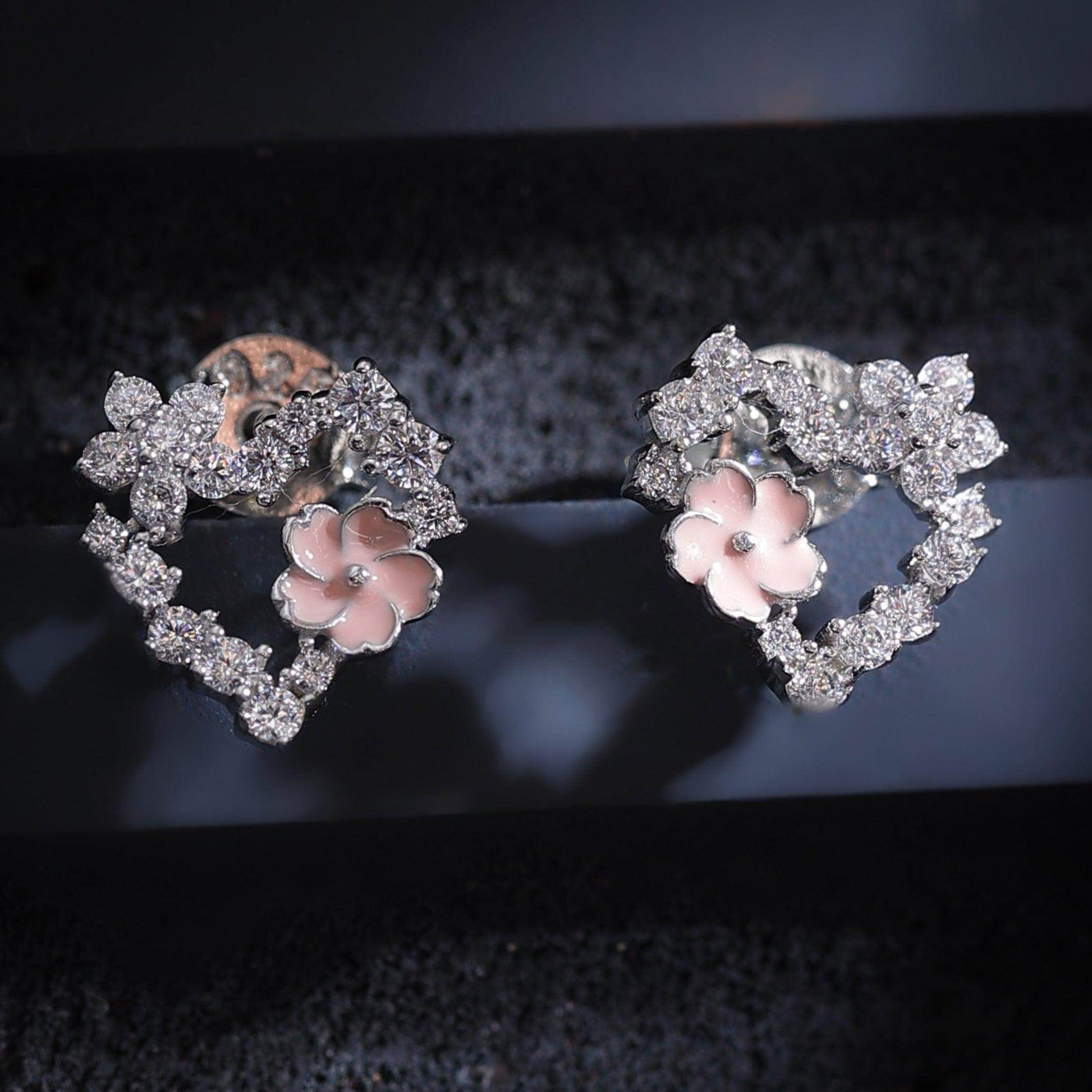 Silver Zircon Flower heart Earrings - SAAAR Jewellery