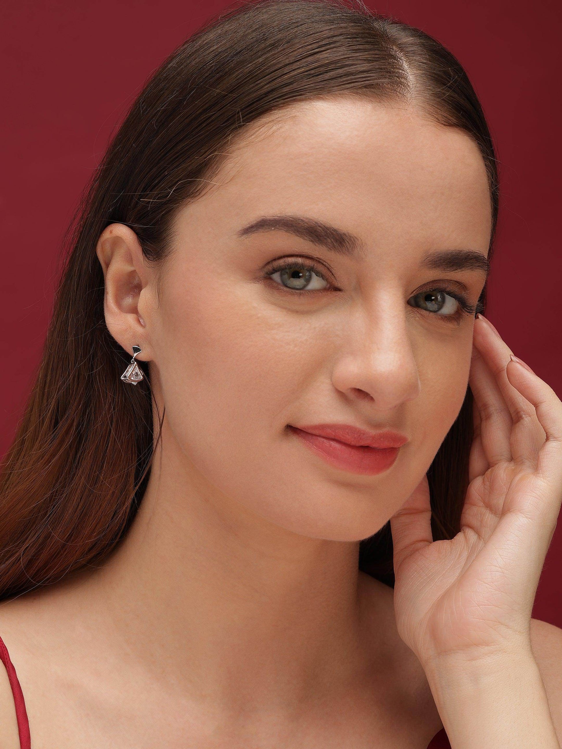Silver Zircon square drop Earrings - SAAAR Jewellery