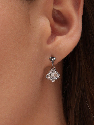 Silver Zircon square drop Earrings