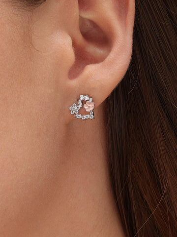 Silver Zircon Flower  heart Earrings