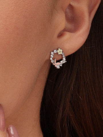 Silver Zircon Flower  Earrings