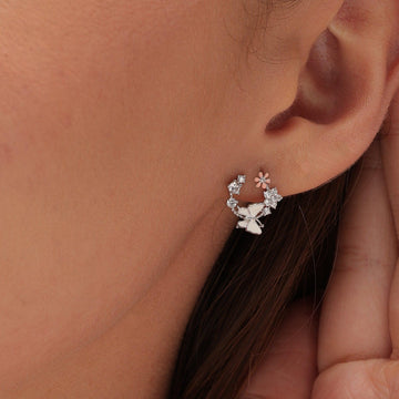 Silver Zircon Flower  Earrings