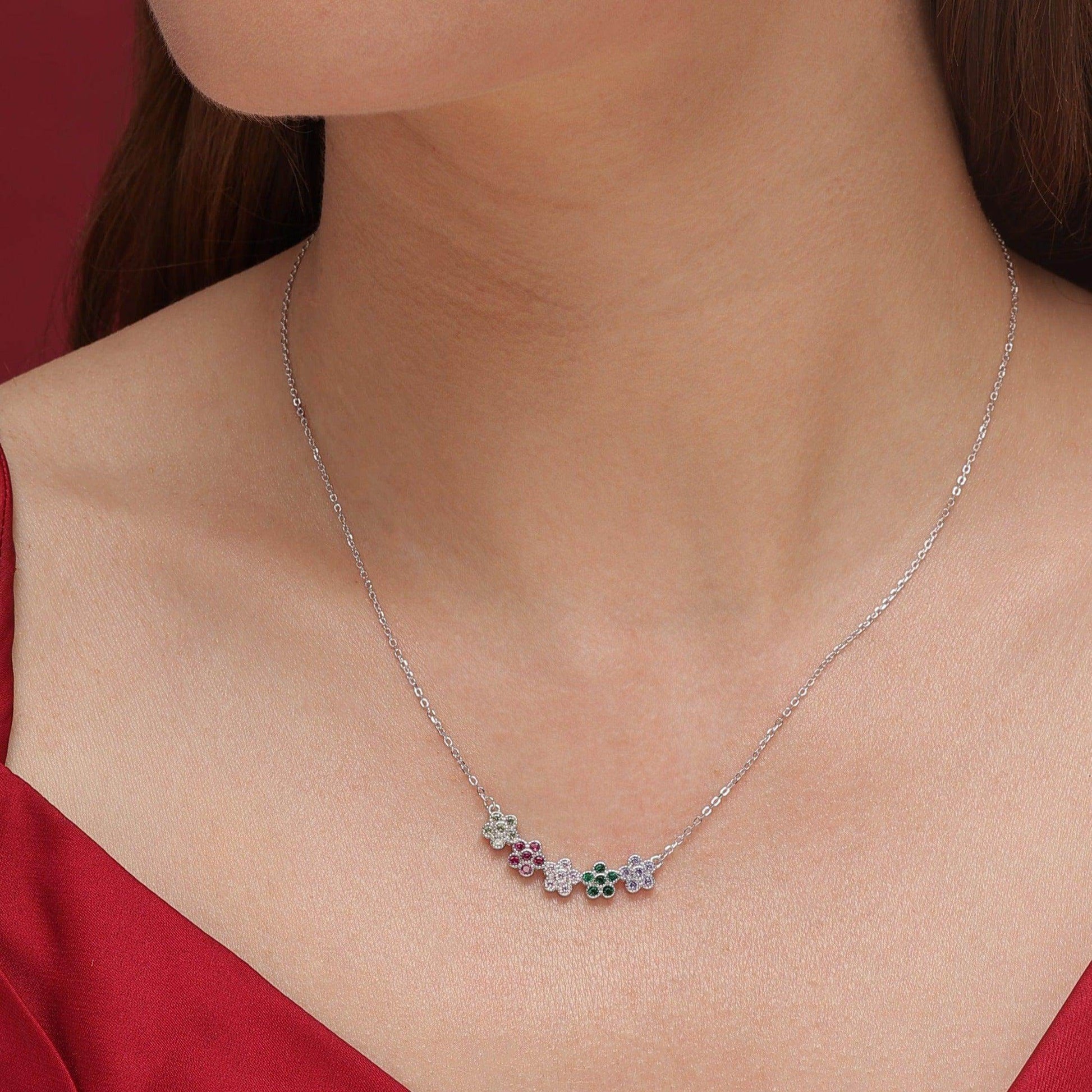 silver multi color flower pendant - SAAAR Jewellery