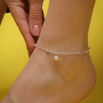 Silver Pearl Drop Anklets