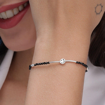 Silver Black Beads Bracelet
