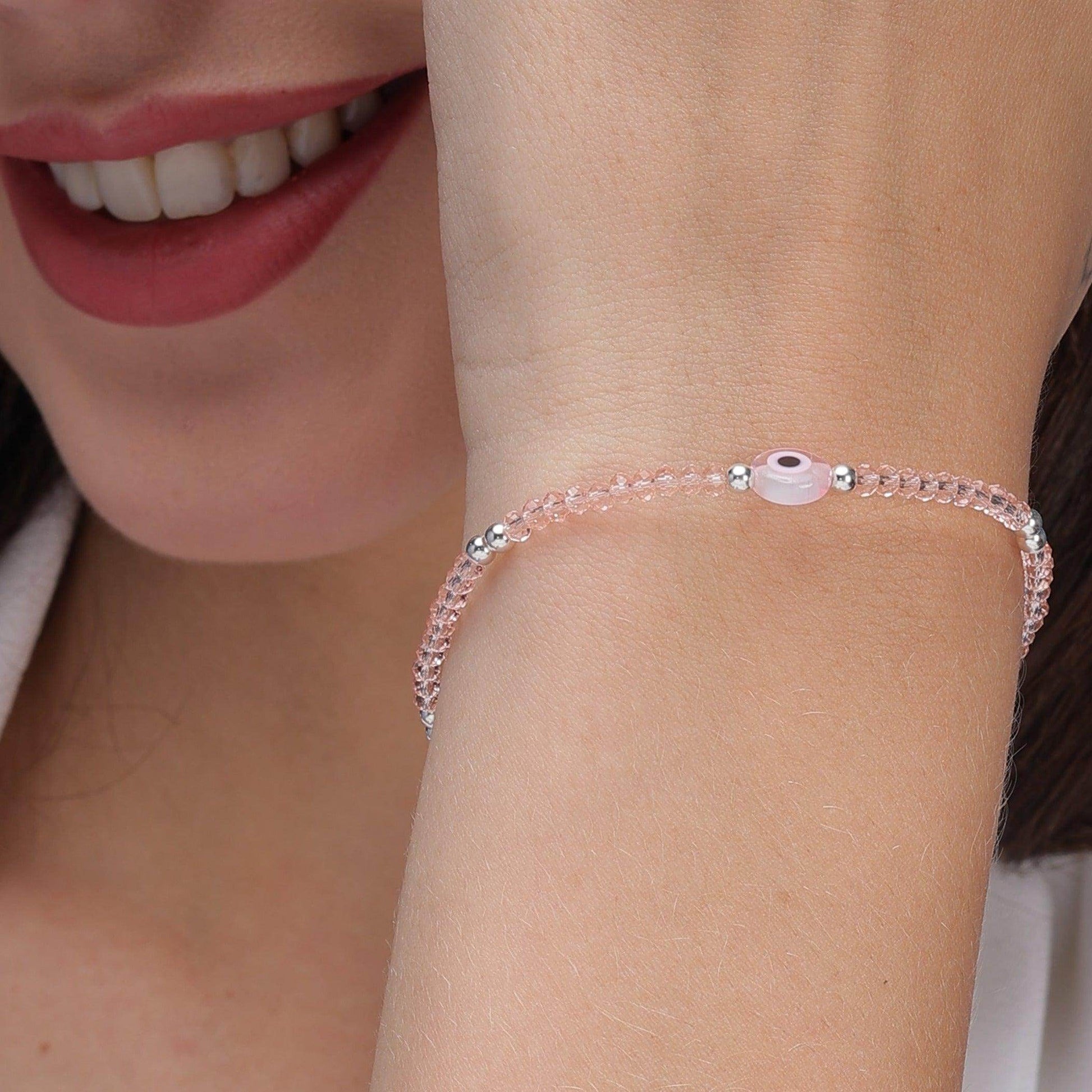 Silver Pink Evil Eye Bracelet - SAAAR Jewellery
