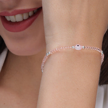 Silver Pink Evil Eye Bracelet