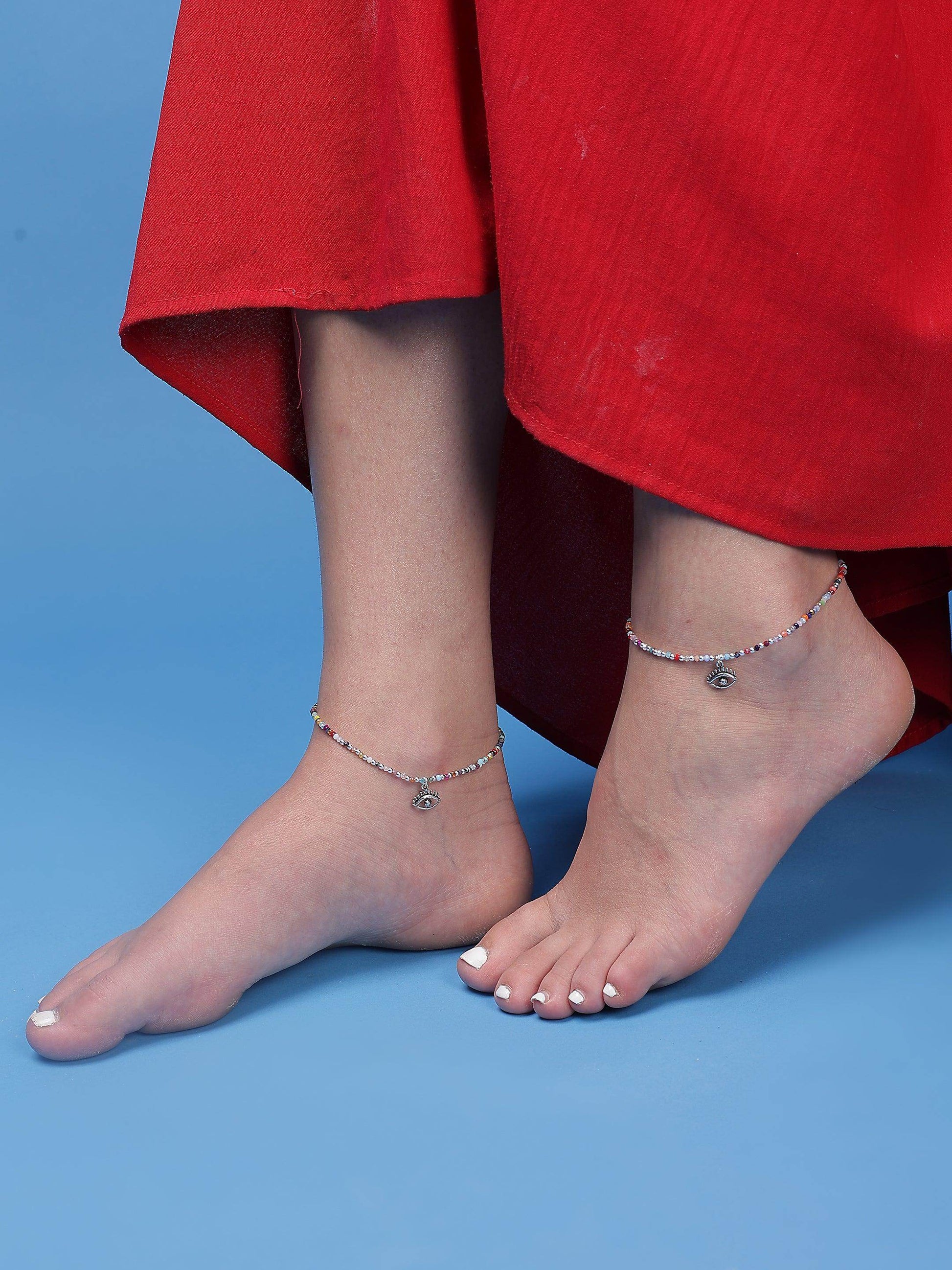 Silver Drop Eye Anklets - SAAAR Jewellery