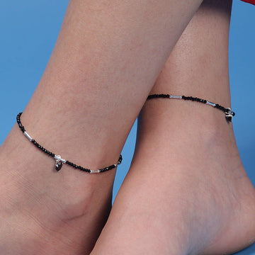 Silver Shadows Black Beads Anklets