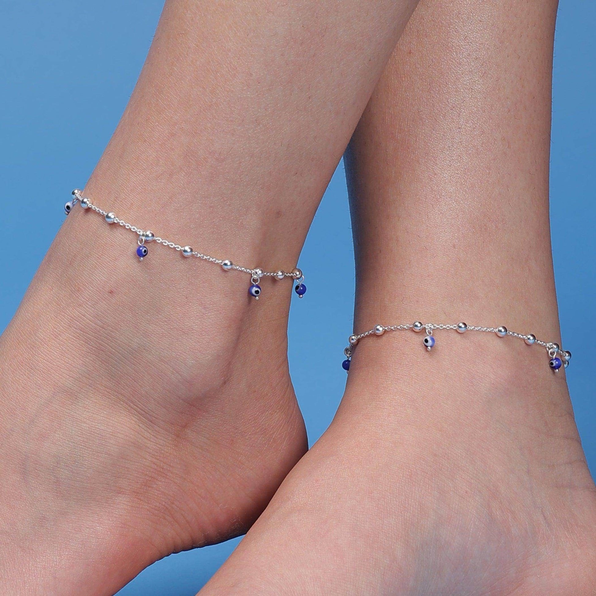 Silver Evil Eye Anklets - SAAAR Jewellery