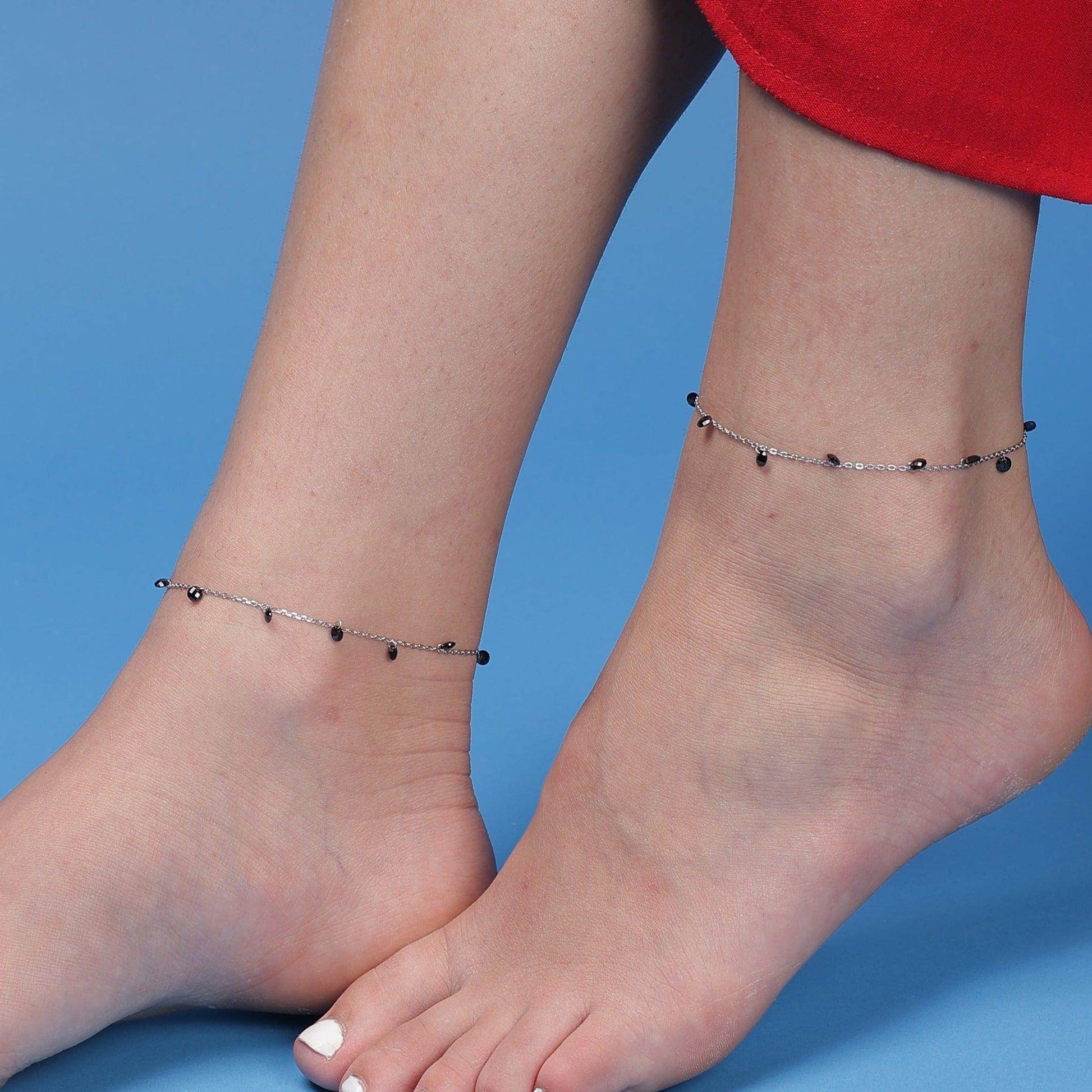 Silver Pearl Charm Anklets - SAAAR Jewellery
