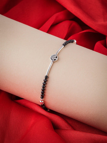 Silver Black Beads Bracelet