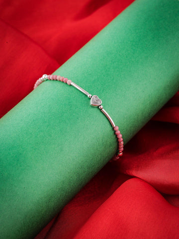 Silver Naughty Heart Pink Bracelet